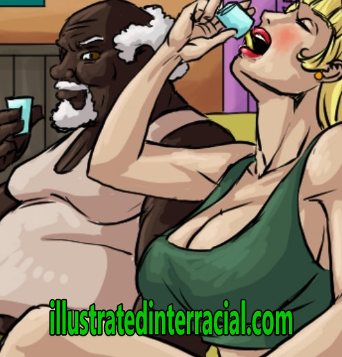 Pushing the white woman on to her back - Whiskey mirror by Illustrated interracial
