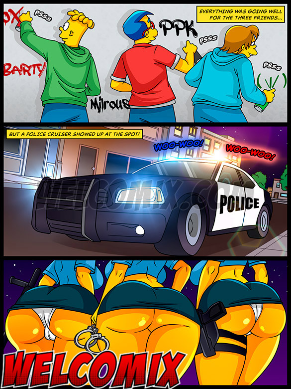 Three hot officers meticulous inspection of the guys' bodies - The Simptoons, Police Costume by welcomix (tufos)