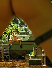 Lara in the army: Dirty fun with big guns