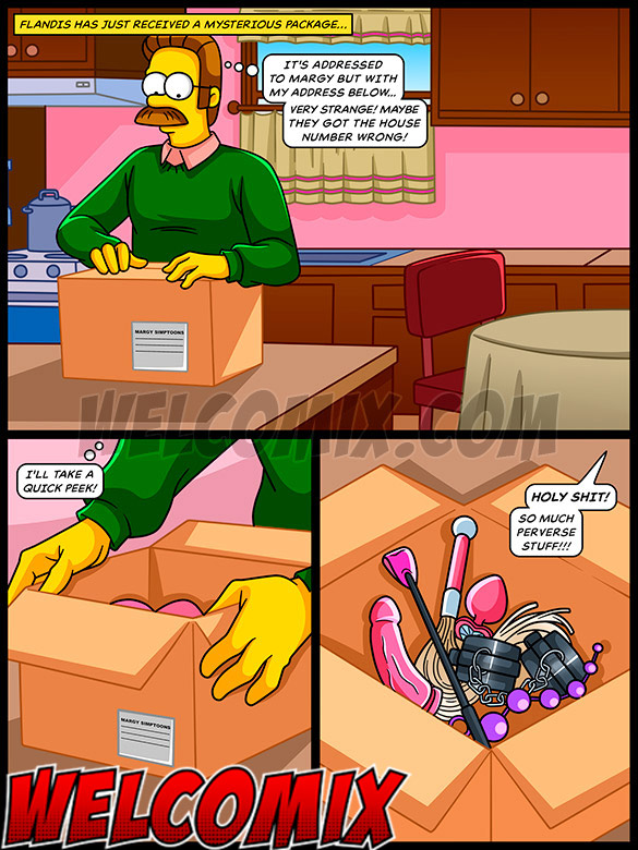 He opens the package and finds various sadomasochistic items - The Simptoons, Sadomasochistic Package by welcomix (tufos)