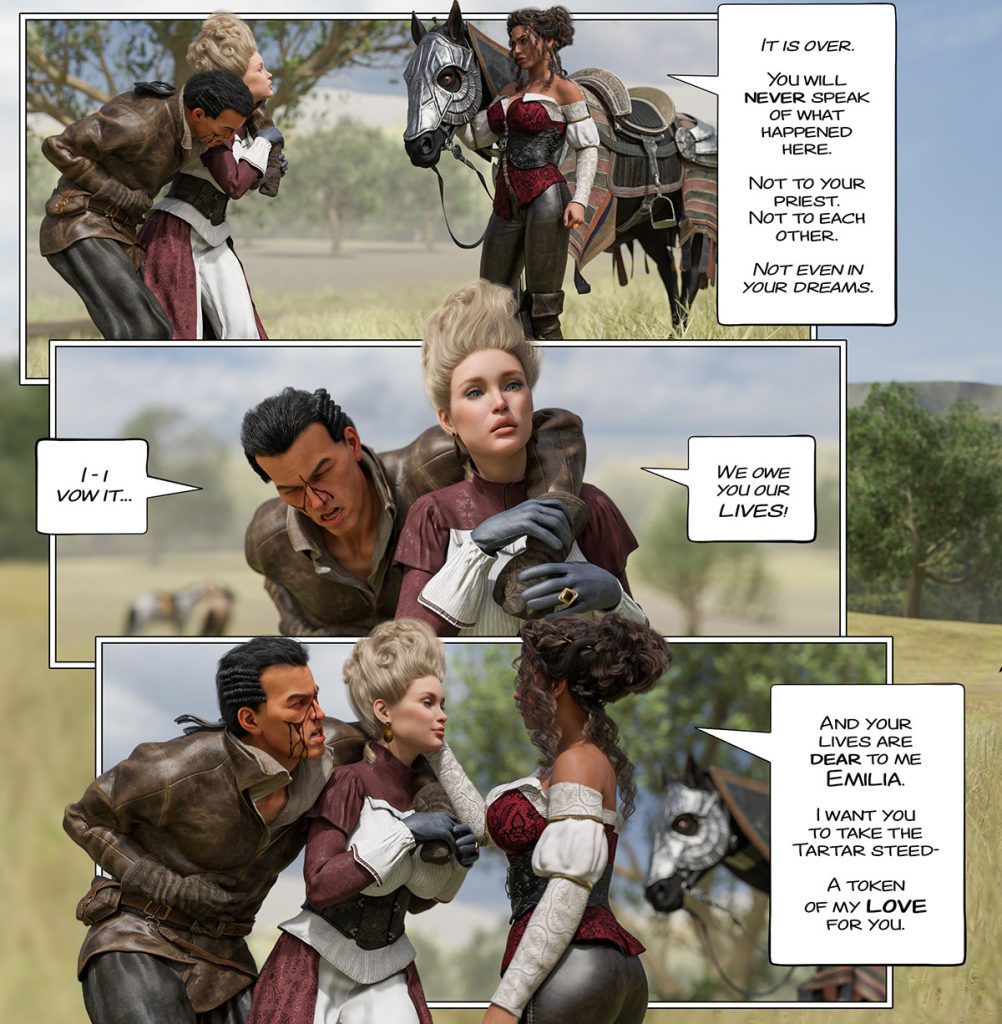 Knelt in the hay with a cock in each hand and a third awaiting her mouth - The ring of the Roman Empress 8 by Tab109