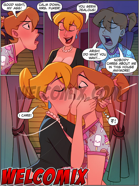 New household nymphet gives her a big kiss, and the two start some lesbian action - The 4 Naughties, Swapping Roles (Part 03) by welcomix (tufos)